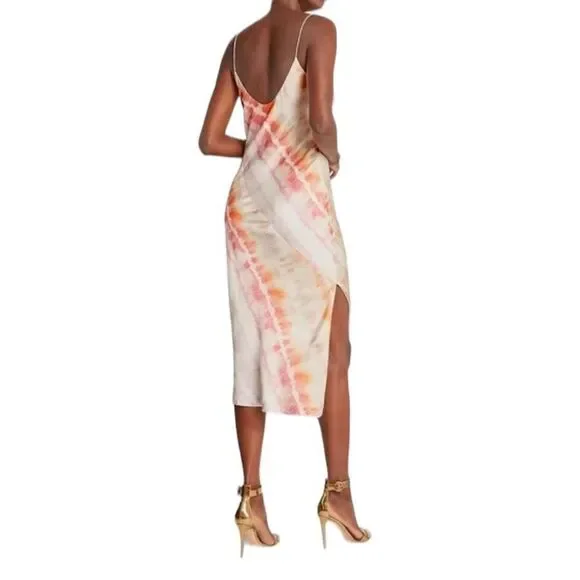 AllSaints Melody Marea Silk Slip Midi Dress Rainbow Pink